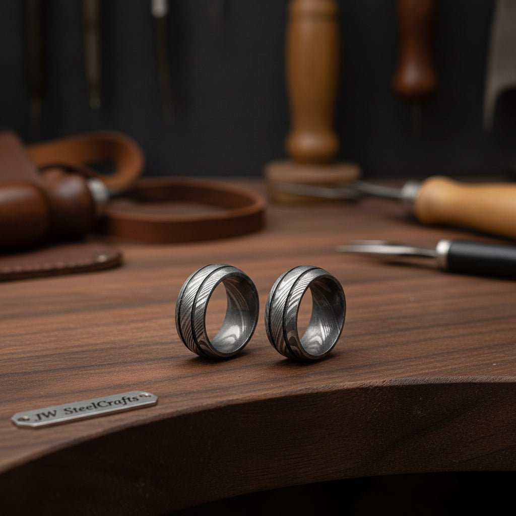 Handmade Damascus Steel Wedding Ring With Instep Men Engagement /Perfect Gift handmade Ring by JW SteelCrafts