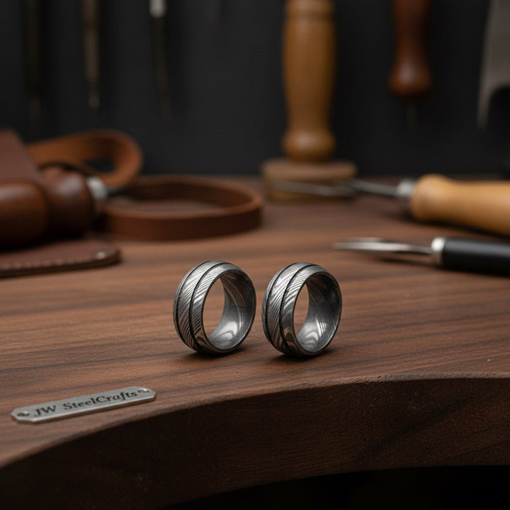 Handmade Damascus Steel Wedding Ring With Instep Men Engagement /Perfect Gift handmade Ring by JW SteelCrafts