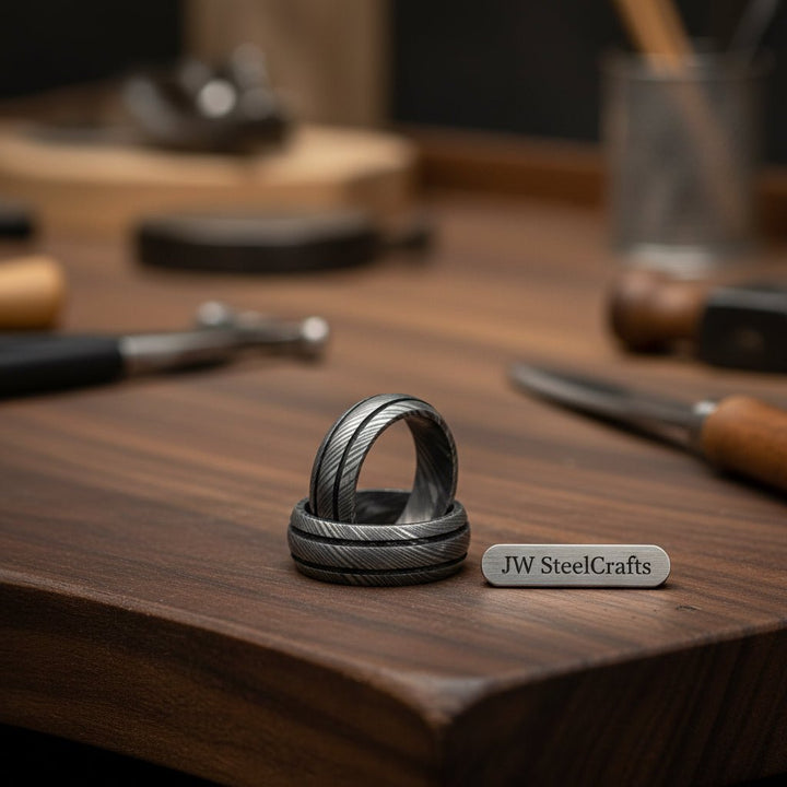 Handmade Damascus Steel Wedding Ring With Instep Men Engagement /Perfect Gift handmade Ring by JW SteelCrafts