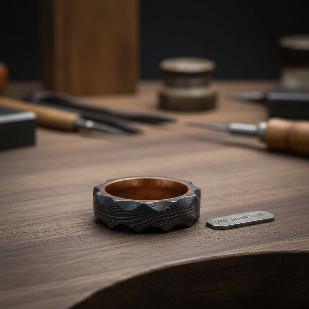 Custom Handmade Damascus Steel With Copper Mixed Wedding Ring Pair / Engagement Gift / Wedding Band /Perfect Gift DE - 0034 handmade Ring by JW SteelCrafts
