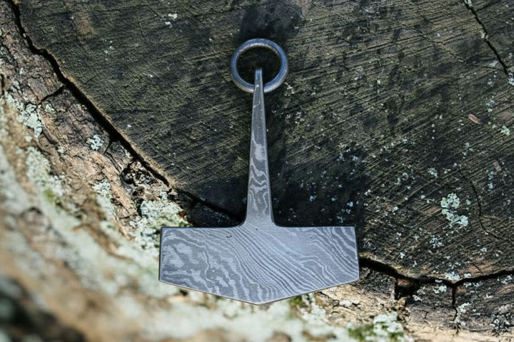 DE - 0015 Custom Handmade Damascus steel Viking pendant /Thor Hammer Pendant/Jewellery handmade by JW SteelCrafts