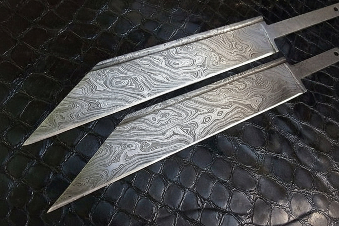 DK - 0030 Lot of 2 Custom Handmade Damascus Steel Seax knife Blank Blades/ Knife making handmade by JW SteelCrafts