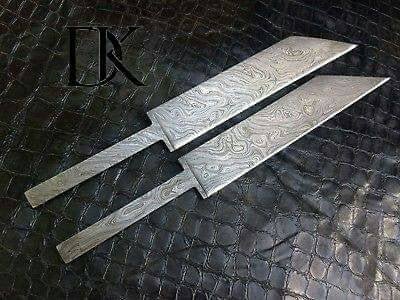DK - 0030 Lot of 2 Custom Handmade Damascus Steel Seax knife Blank Blades/ Knife making handmade by JW SteelCrafts