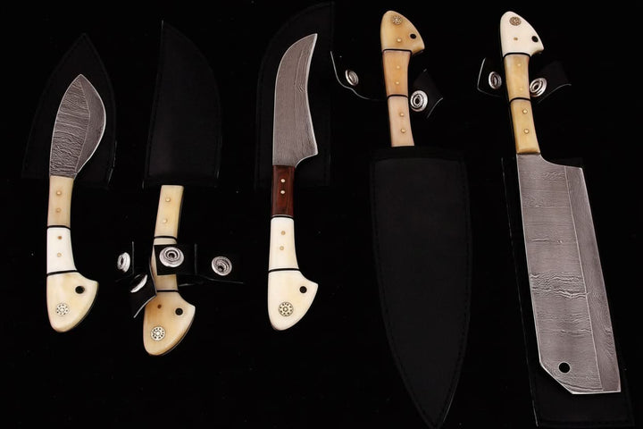 EST Custom Handmade Damascus Steel Beautiful 5Pcs. Kitch DK - 0011 handmade by JW SteelCrafts