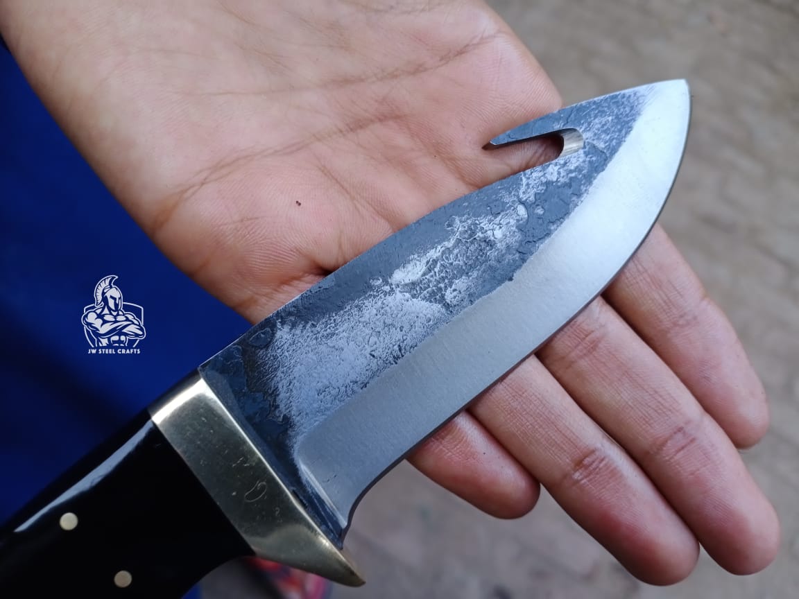 Gut hook knife with wood and brass handle. handmade Handmade Gut Hook Knives by JW SteelCrafts