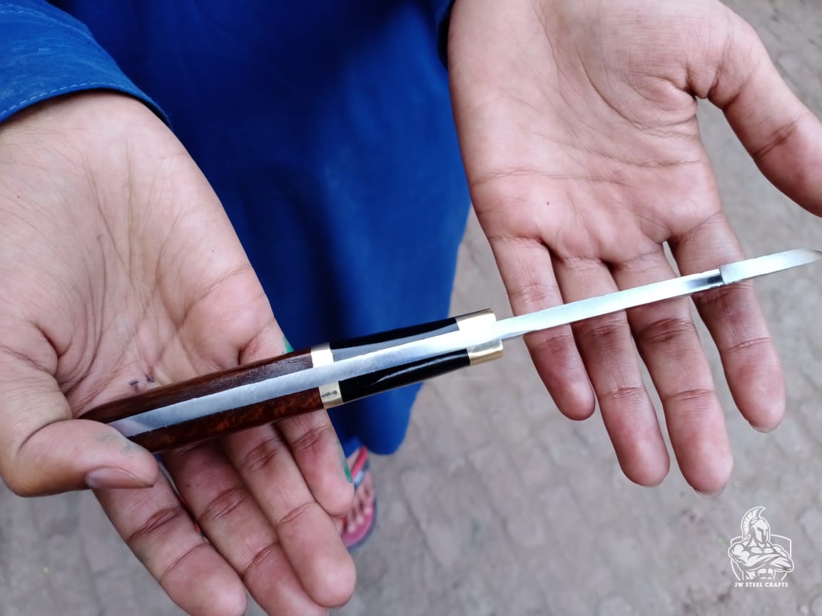 Gut hook knife with wood and brass handle. handmade Handmade Gut Hook Knives by JW SteelCrafts