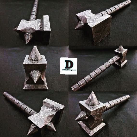 Hand made Damascus steel viking hammer Divine Enterprises handmade Thor Hammer by JW SteelCrafts