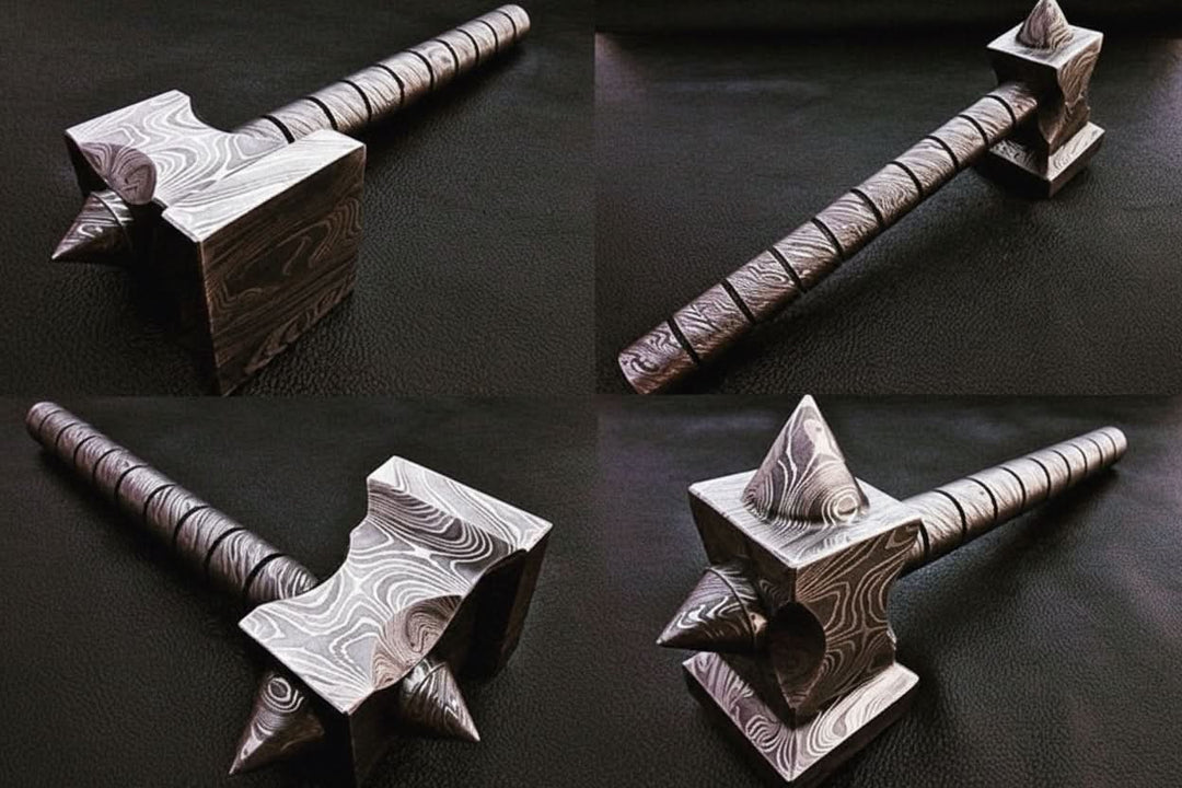 Hand made damascus steel viking hammer handmade by JW SteelCrafts