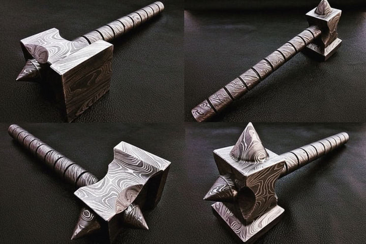 Hand made damascus steel viking hammer handmade by JW SteelCrafts