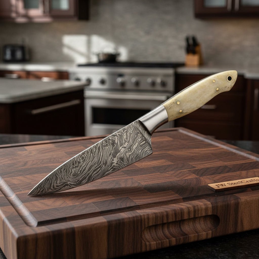 Beautiful Hand Made Damascus Steel knife/Kitchen Set DK - 0333 handmade Damascus Steel Chef Knives by JW SteelCrafts