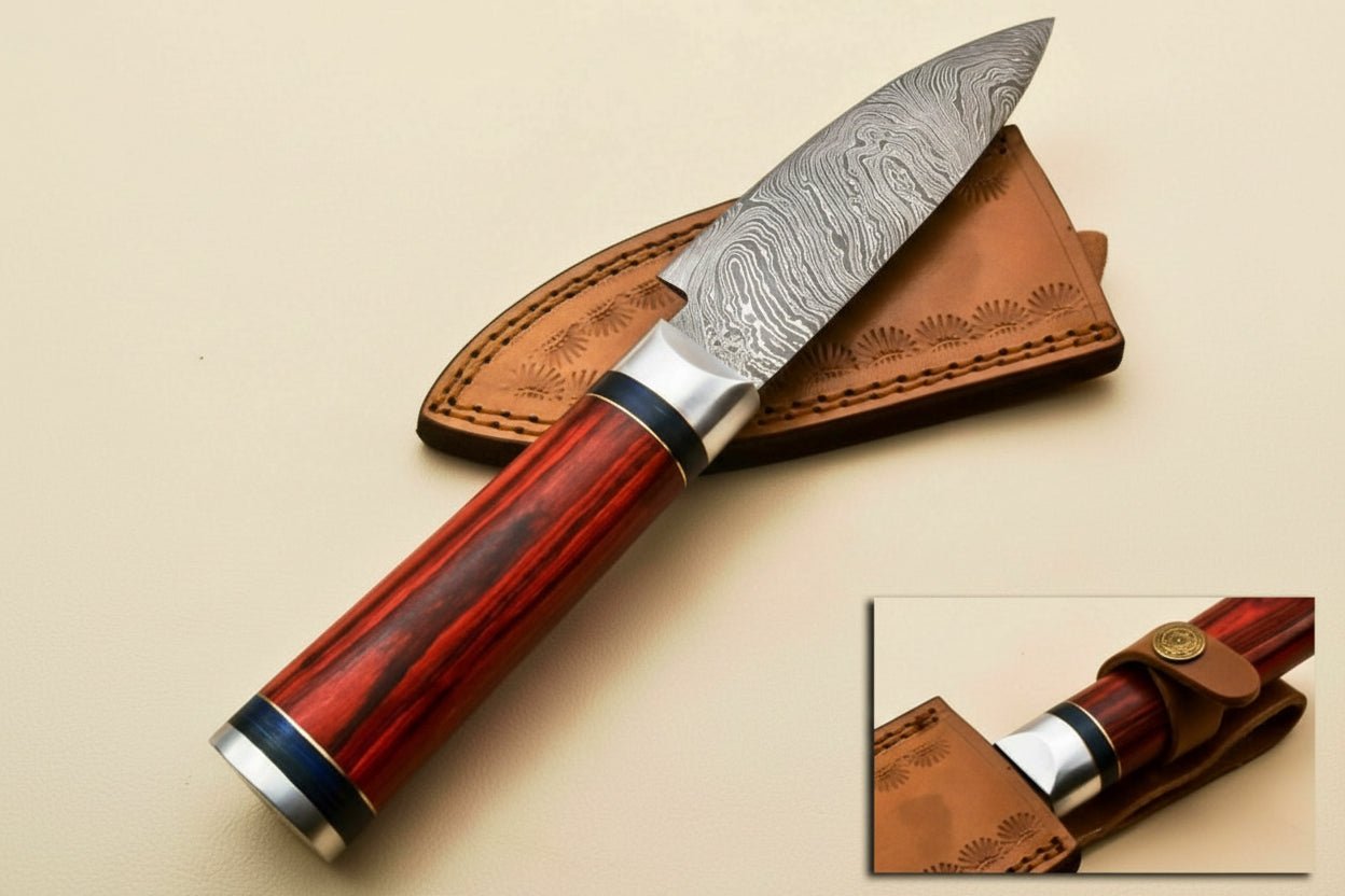 Handmade Damascus Steel Hunting Chef Knife With Coloured Wood DK - 0398 handmade Damascus Steel Chef Knives by JW SteelCrafts