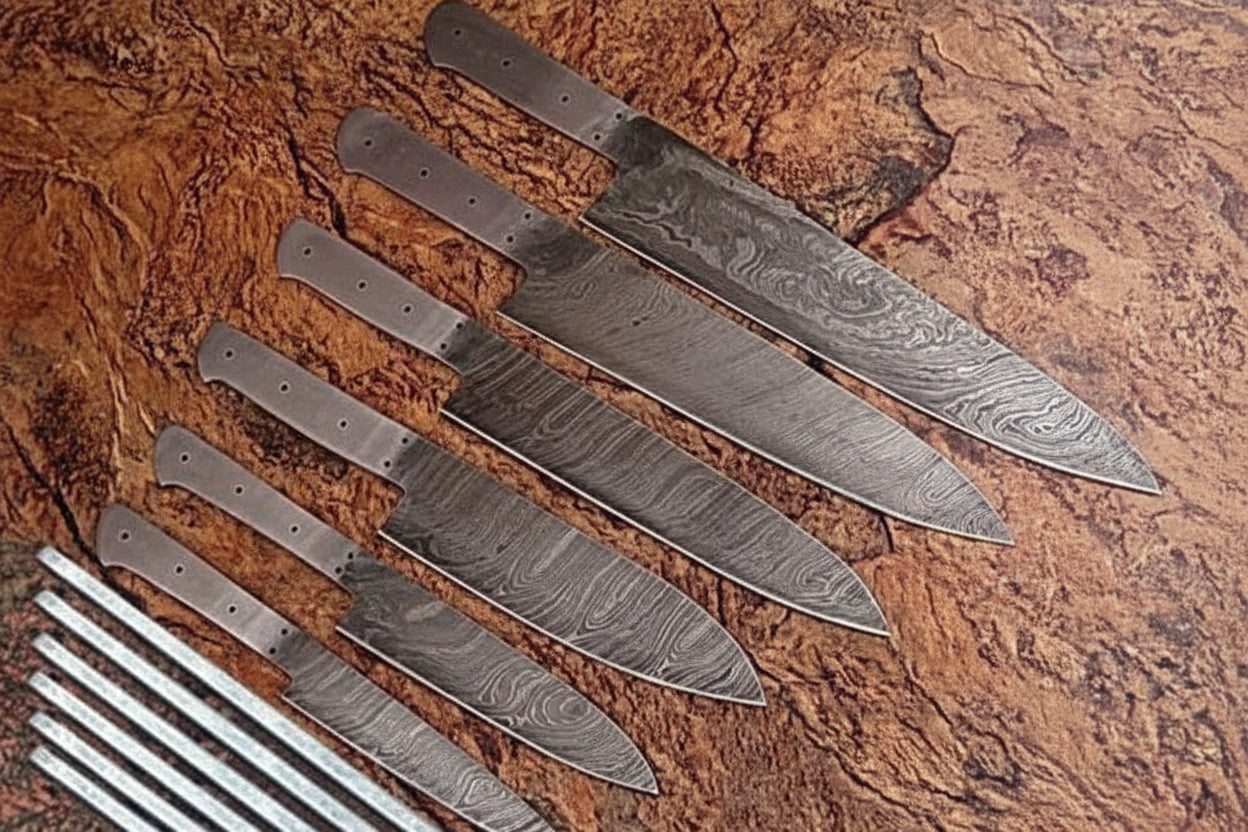 Set of Six High Quality Hand forged Damascus Steel Kitchen Knives Blank Blade 6Pc's Set DK - 0017 handmade Chef Knife by JW SteelCrafts