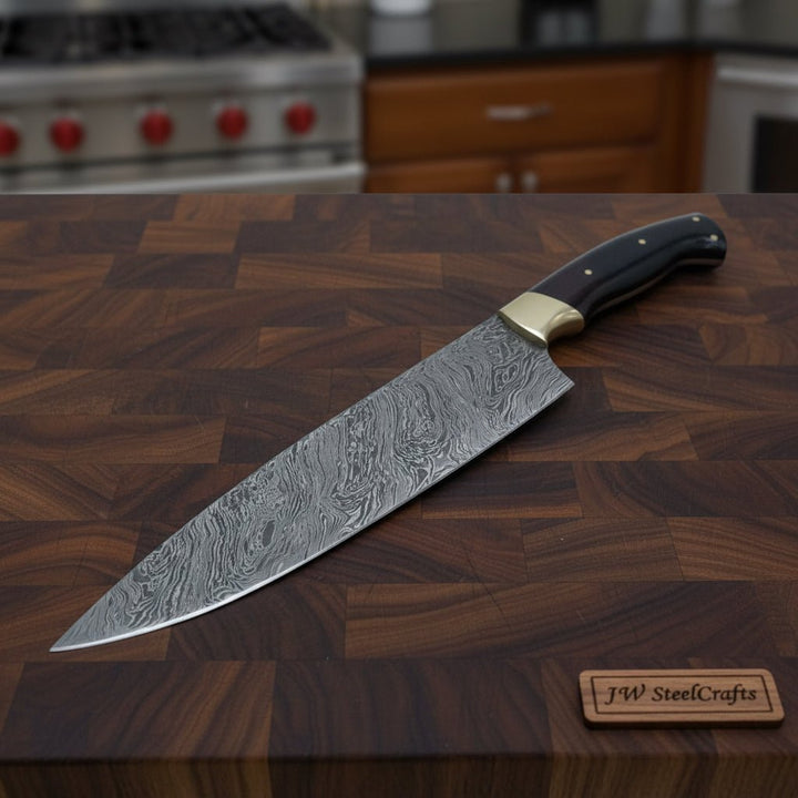Quality handmade 13" Damascus Steel chef knife with 8" cutting blade DK - 0324 handmade Damascus Steel Chef Knives by JW SteelCrafts