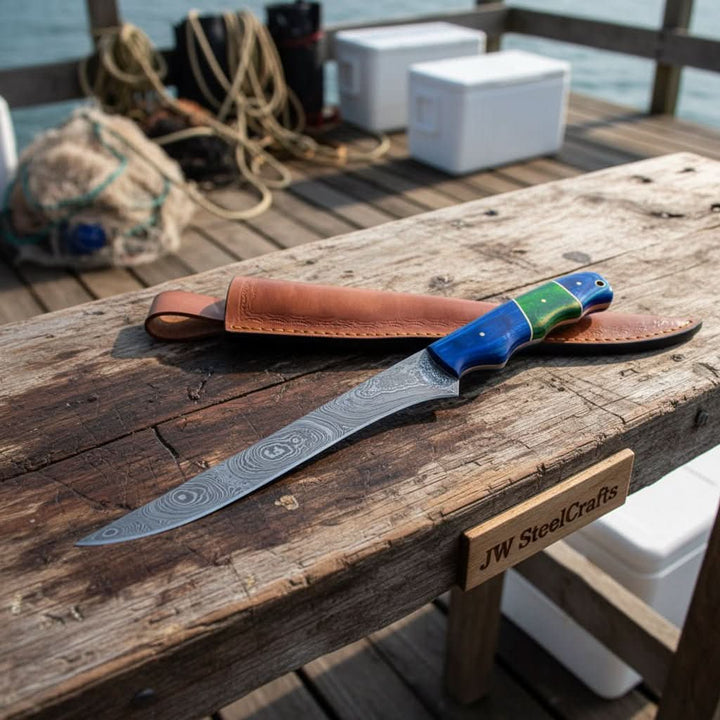 FILLET KNIFE WITH COLOUR WOOD HANDLE handmade Handmade Fillet Knives by JW SteelCrafts
