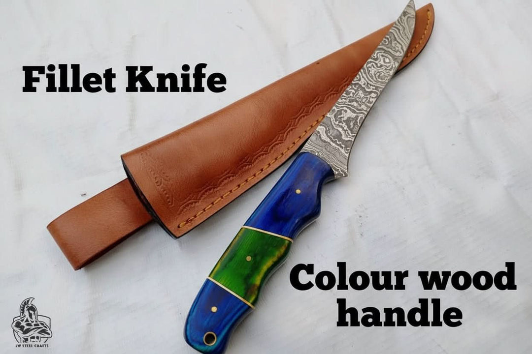 FILLET KNIFE WITH COLOUR WOOD HANDLE handmade Handmade Fillet Knives by JW SteelCrafts