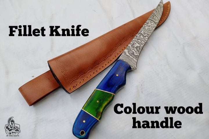 FILLET KNIFE WITH COLOUR WOOD HANDLE handmade Handmade Fillet Knives by JW SteelCrafts
