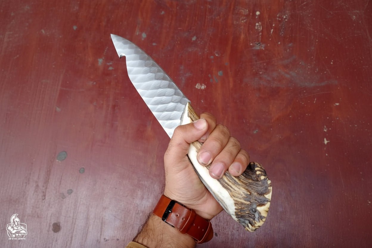 Gut Hook Skinner Knife With Deer Horn and Carbon Steel Blade. handmade Handmade Gut Hook Knives by JW SteelCrafts