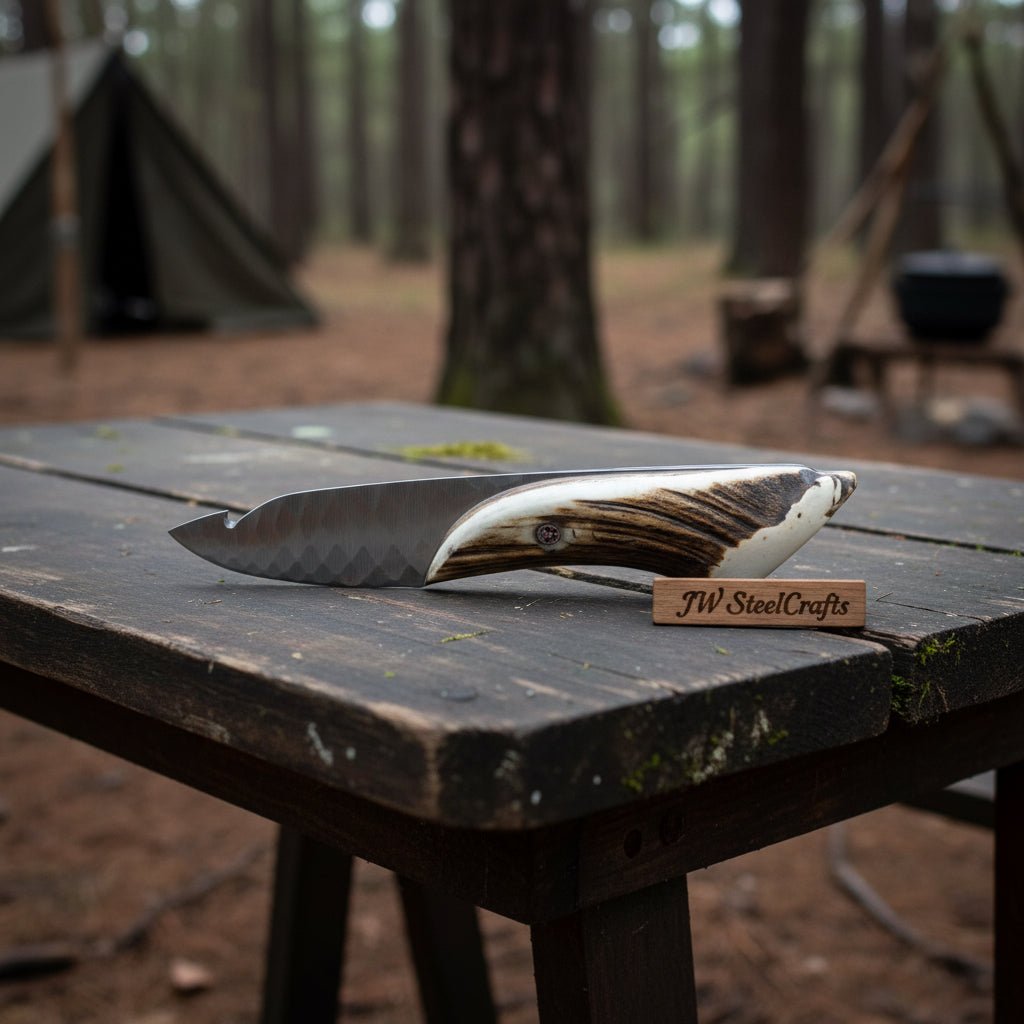 Gut Hook Skinner Knife With Deer Horn and Carbon Steel Blade. handmade Handmade Gut Hook Knives by JW SteelCrafts