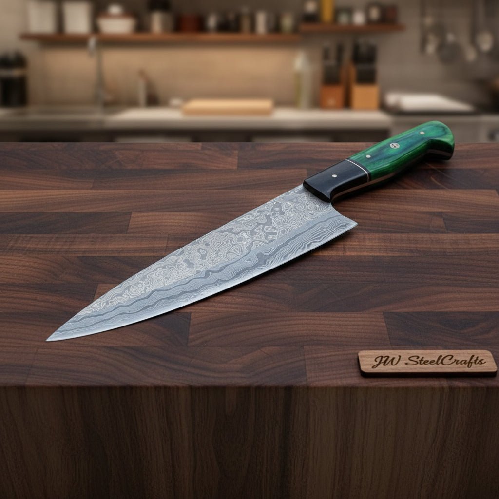 Handmade Custom Damascus Steel Chef Knife DK - 0327 handmade Damascus Steel Chef Knives by JW SteelCrafts