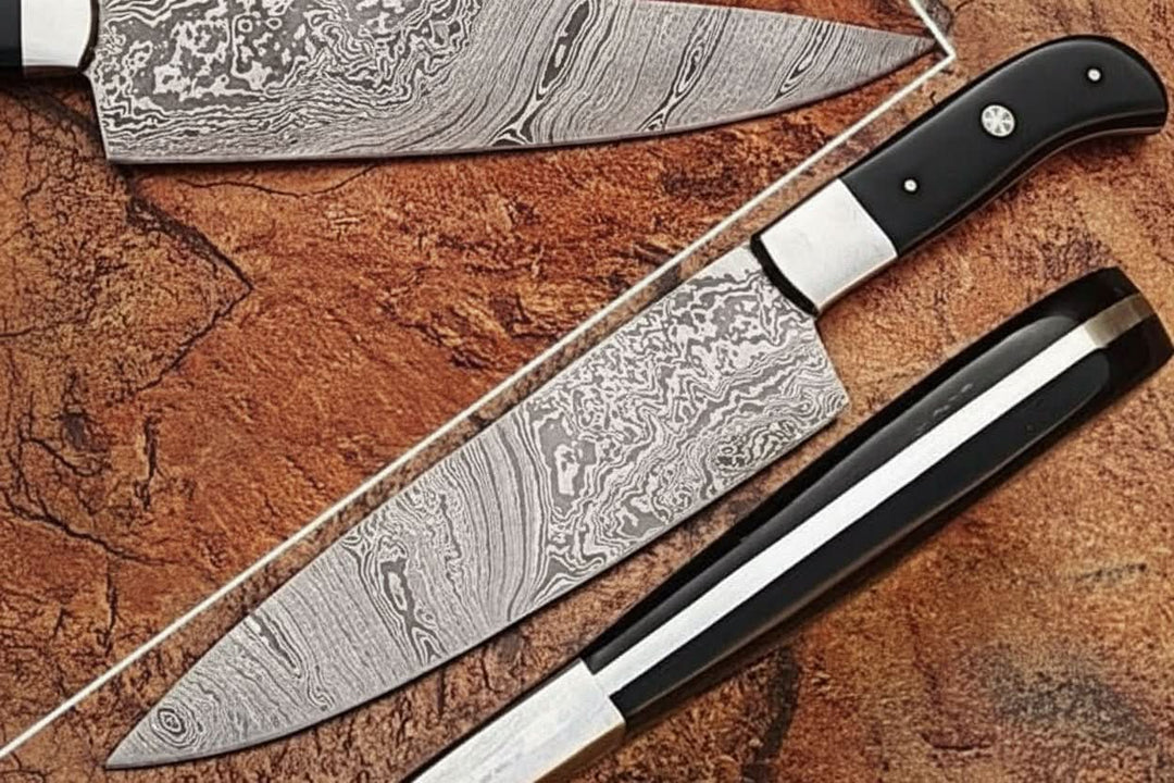 Handcrafted Damascus Steel Chef Knife, Black Resin Handle, Japanese Kitchen Blade by JW SteelCrafts handmade