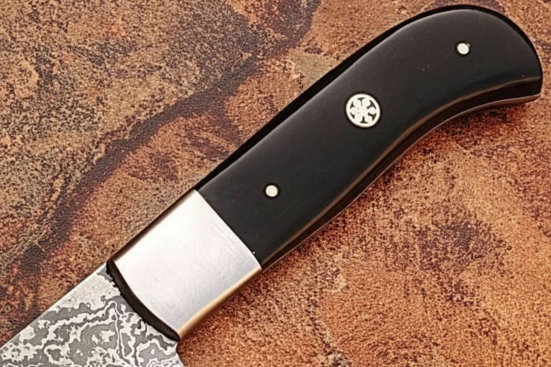 Handcrafted Damascus Steel Chef Knife, Black Resin Handle, Japanese Kitchen Blade by JW SteelCrafts handmade