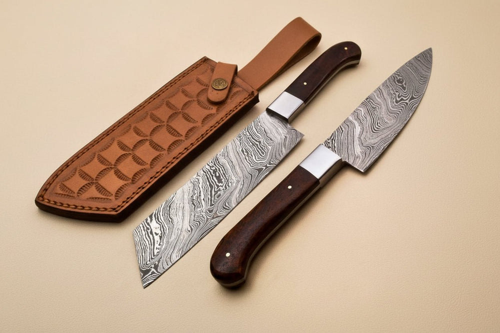 Handmade Damascus Steel Chef Knife With Wood Handle DK - 0362 handmade Damascus Steel Chef Knives by JW SteelCrafts