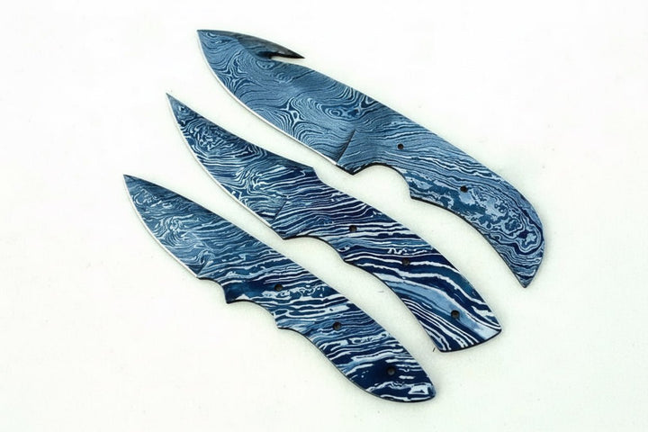 Handmade Damascus Steel Blank Blade Skinner Knife - Lot of 3/ For Knife Making DK - 0031. handmade by JW SteelCrafts