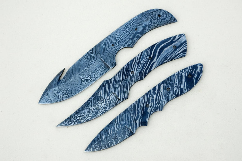 Handmade Damascus Steel Blank Blade Skinner Knife - Lot of 3/ For Knife Making DK - 0031. handmade by JW SteelCrafts