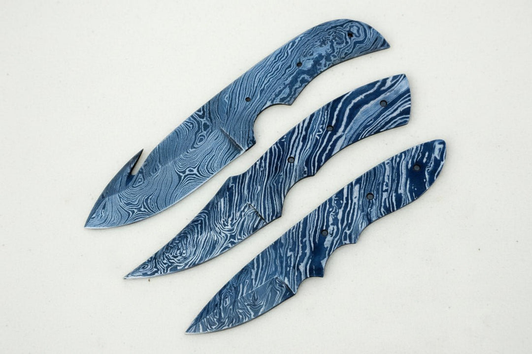 Handmade Damascus Steel Blank Blade Skinner Knife - Lot of 3/ For Knife Making DK - 0031. handmade by JW SteelCrafts