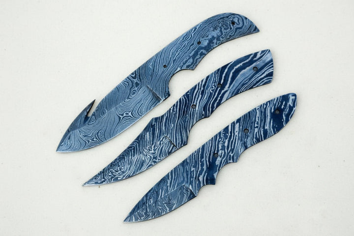 Handmade Damascus Steel Blank Blade Skinner Knife - Lot of 3/ For Knife Making DK - 0031. handmade by JW SteelCrafts