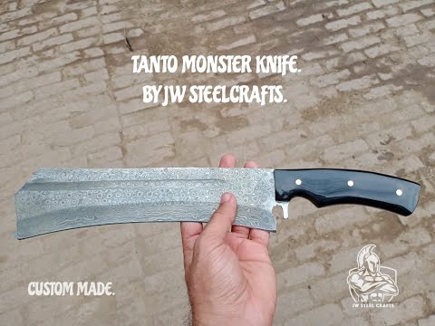 Handmade Damascus K-Tip Nakiri Knife with Black Handle