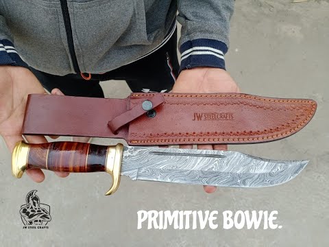 Sheffield Clip Point Bowie Knife Handmade Damascus Steel Blade Brass Guard Leather Sheath JW SteelCrafts