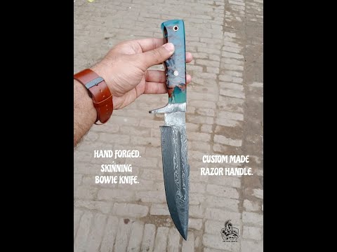 Handmade Damascus Clip Point Bowie Knife, Custom Resin Handle Bowie, Modern Bowie Knife with Leather Sheath, JW SteelCrafts
