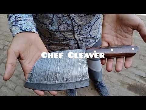 Hand-Forged 7-Inch Damascus Cleaver Knife with Rosewood Handle (12-Inch Overall)