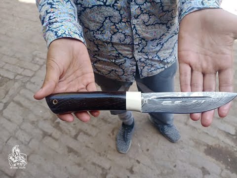 Pattern Welded knife with Black/White Resin handle
