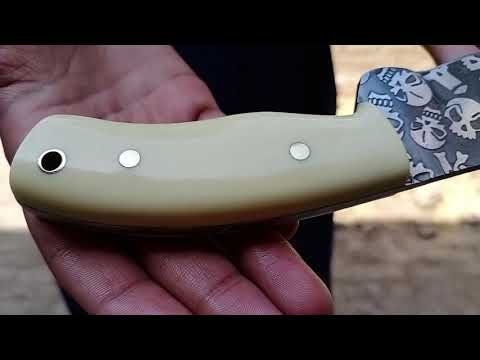 Damascus Skinner Knife White Resin Handle 7”