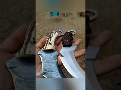 Damascus Steel Karambit Pair, Stag Horn &amp; Wood Handle, 9-inch Blade