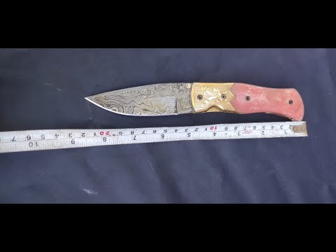 Handmade Damascus Folding Knife – Pink Colored Bone Handle with Brass Bolster | Pocket Knife
