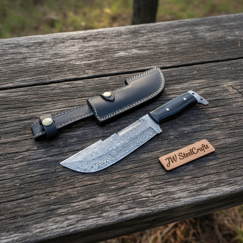 Hunting Knife Hunting 10.50" Tanto Style Knife with Buffalo Horn Handle with Sheath handmade by JW SteelCrafts