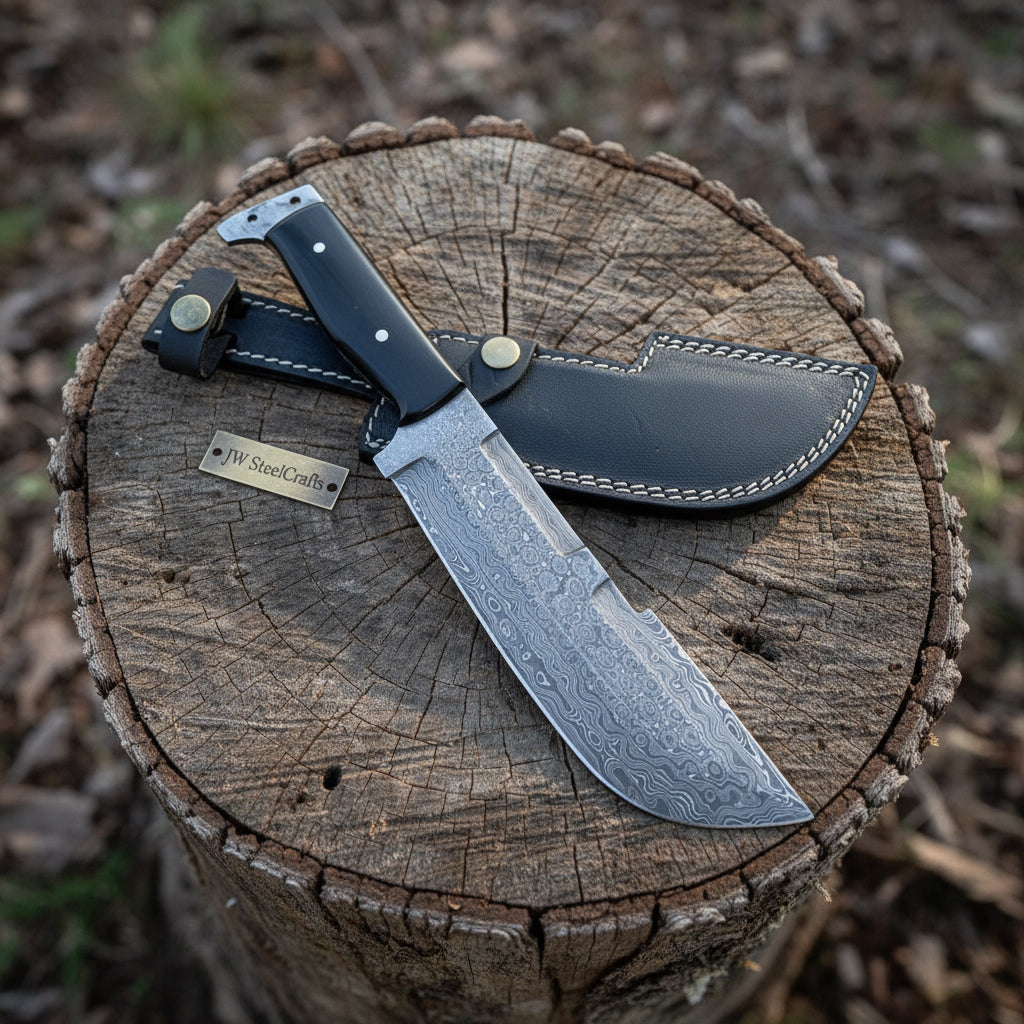 Hunting Knife Hunting 10.50" Tanto Style Knife with Buffalo Horn Handle with Sheath handmade by JW SteelCrafts