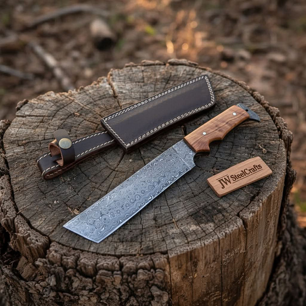 Hunting Knife Hunting 12" Tanto Knife with Olive Wood Handle with Sheath handmade by JW SteelCrafts