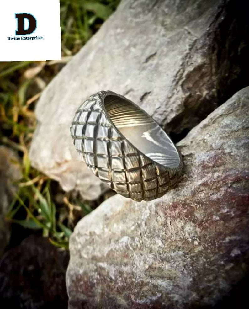 Custom Handmade Damascus Steel Wedding Ring/ Engagement Gift / Wedding Band /Perfect Gift DE-0030