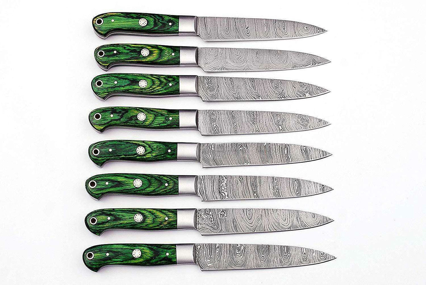 8 Pc's Steak Knives Set. Matching to 1081 Set Green Pakka Wood Handle DK-0216