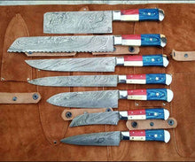 Load image into Gallery viewer, Custom Made Damascus American 7 Pieces Kitchen Knives set/Perfect Gift