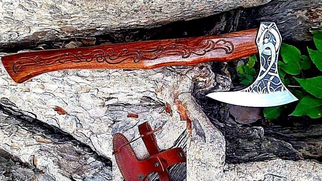 Beautiful handmade steel axe with beautiful handle