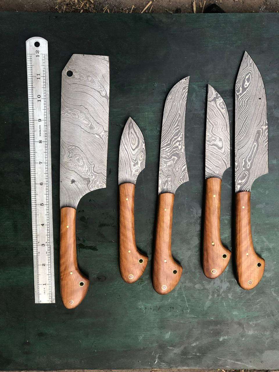 Custom Handmade Damascus steel chef knives set