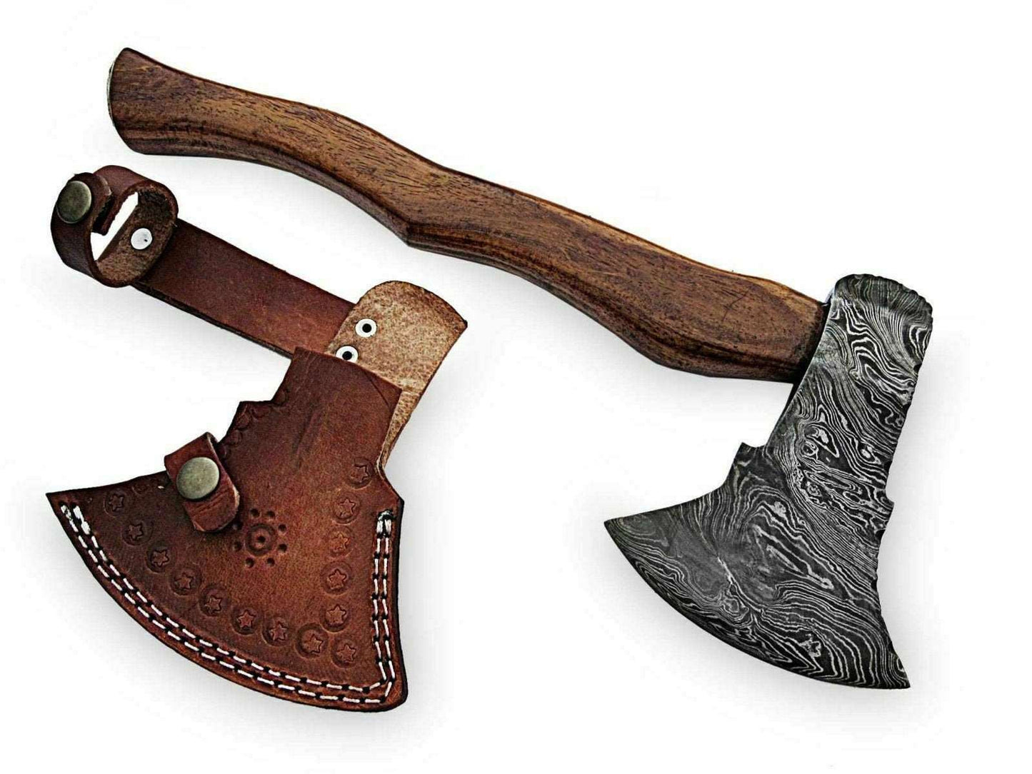 Custom Handmade Damascus Steel Burl Wood Axe Hatchet Tomahawk MB-0028