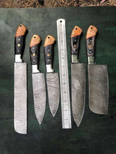 Load image into Gallery viewer, Custom Handmade - Beautiful  Damascus  steel chef knives set MB0-0082