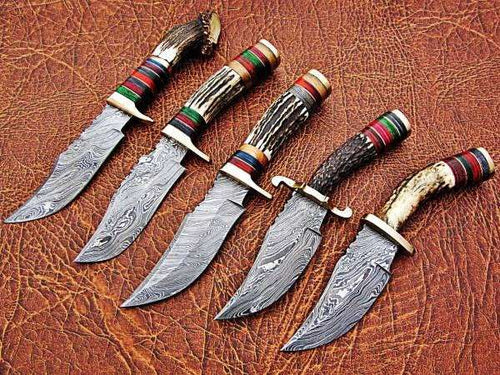 Custom Handmade Bowie Knife Damascus Steel with Deer Horn DK-047