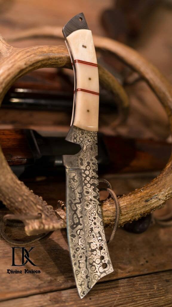 DK-0076 Damascus Steel razor cleaver Full tang Knife With Bone Handle